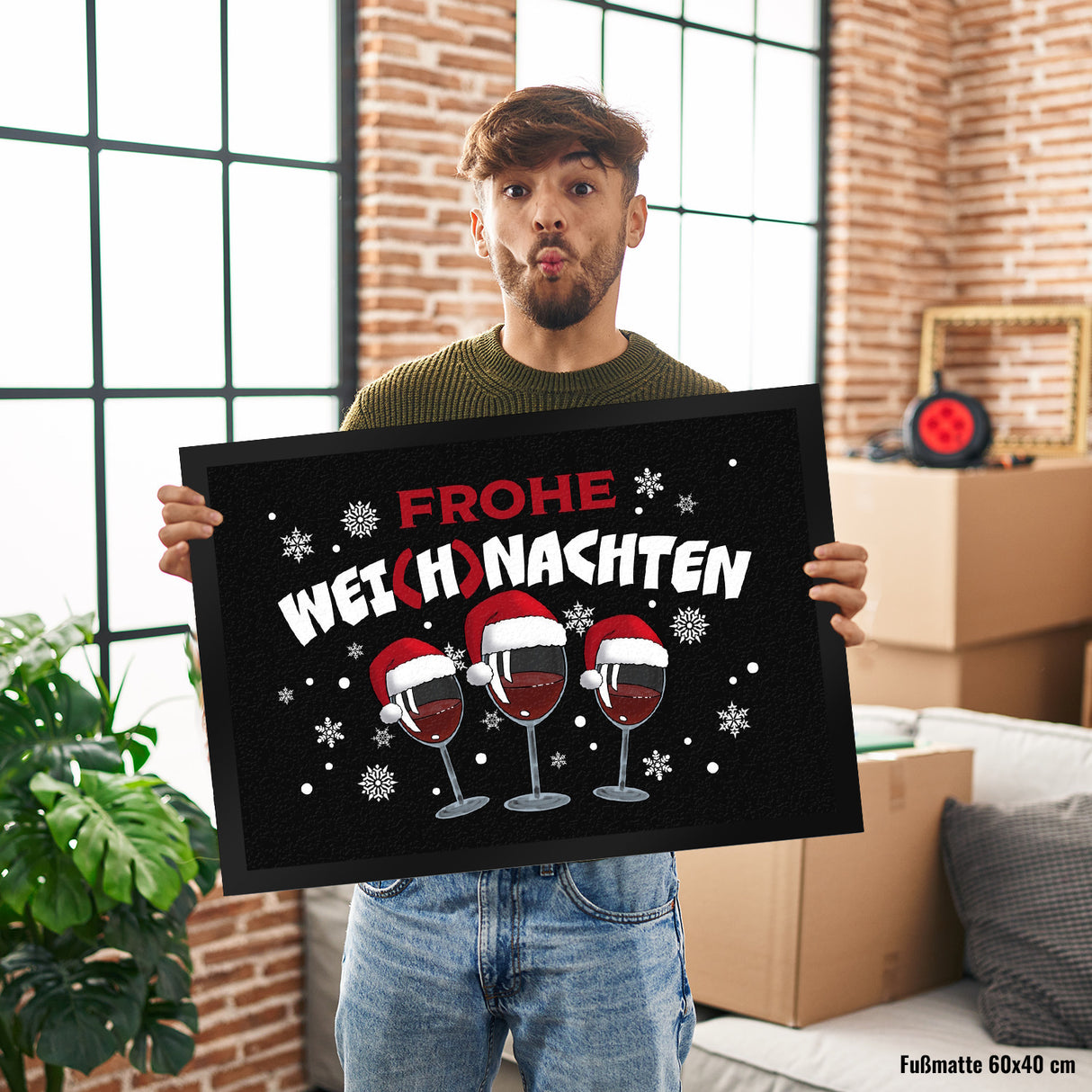 Frohe Wei(h)nachten Wein Fußmatte in 35x50 cm
