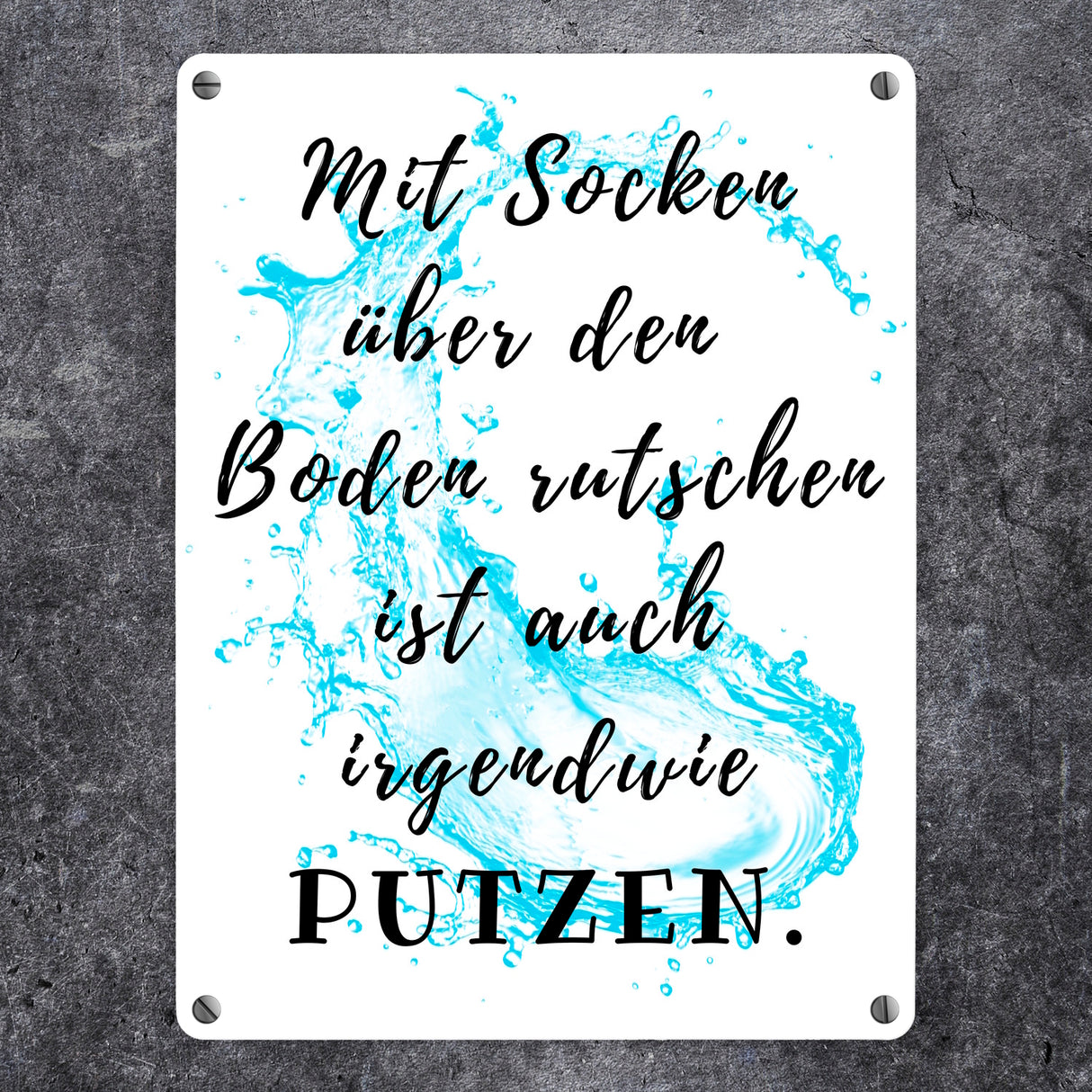Haushalt Metallschild in 15x20 cm mit Spruch Mit Socken den Boden putzen