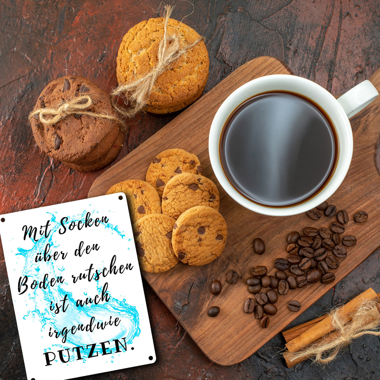 Haushalt Metallschild in 15x20 cm mit Spruch Mit Socken den Boden putzen