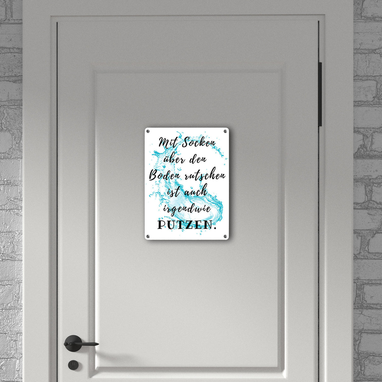 Haushalt Metallschild in 15x20 cm mit Spruch Mit Socken den Boden putzen