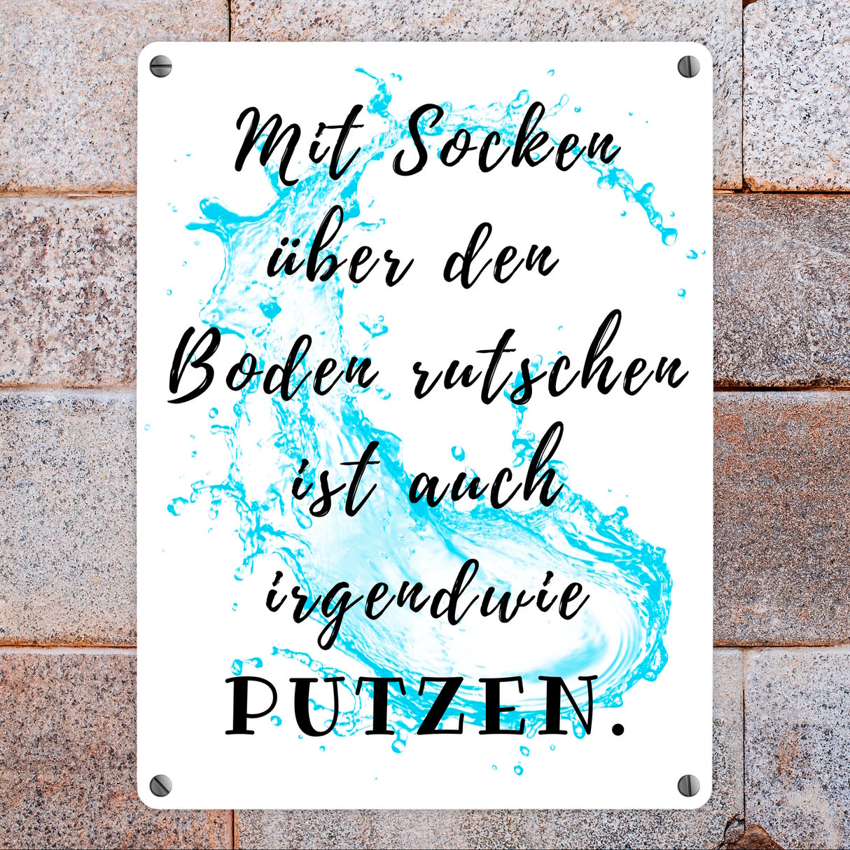 Haushalt Metallschild in 15x20 cm mit Spruch Mit Socken den Boden putzen
