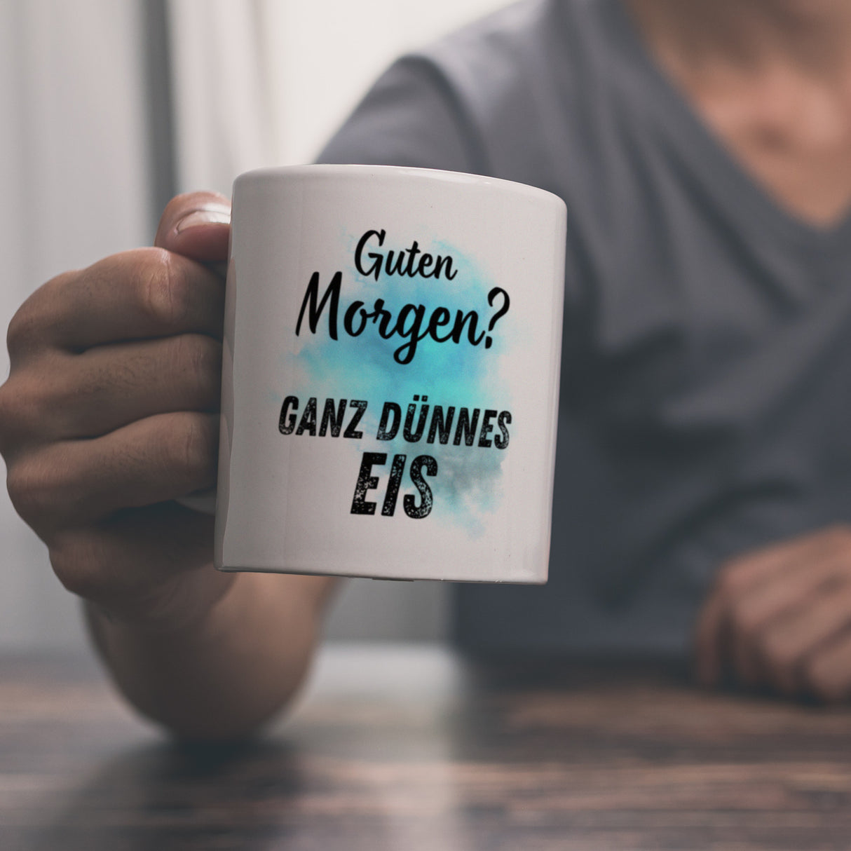 Morgenmuffel Kaffeebecher mit Spruch Guten Morgen Ganz dünnes Eis