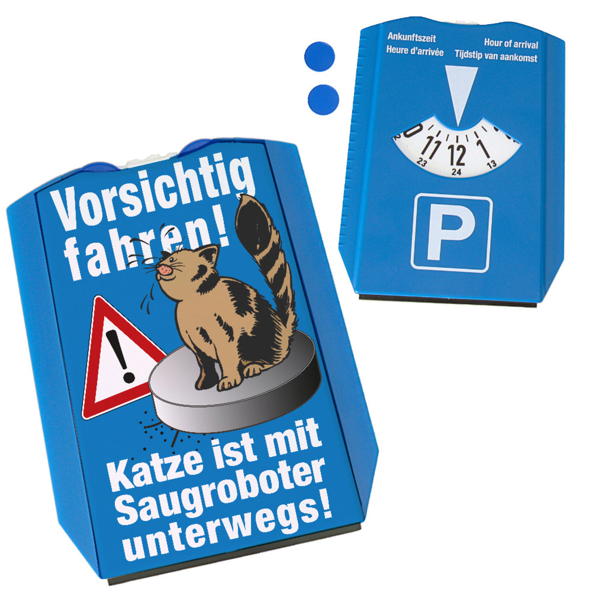 Vorsichtig fahren - Katze auf Saugroboter Parkscheibe