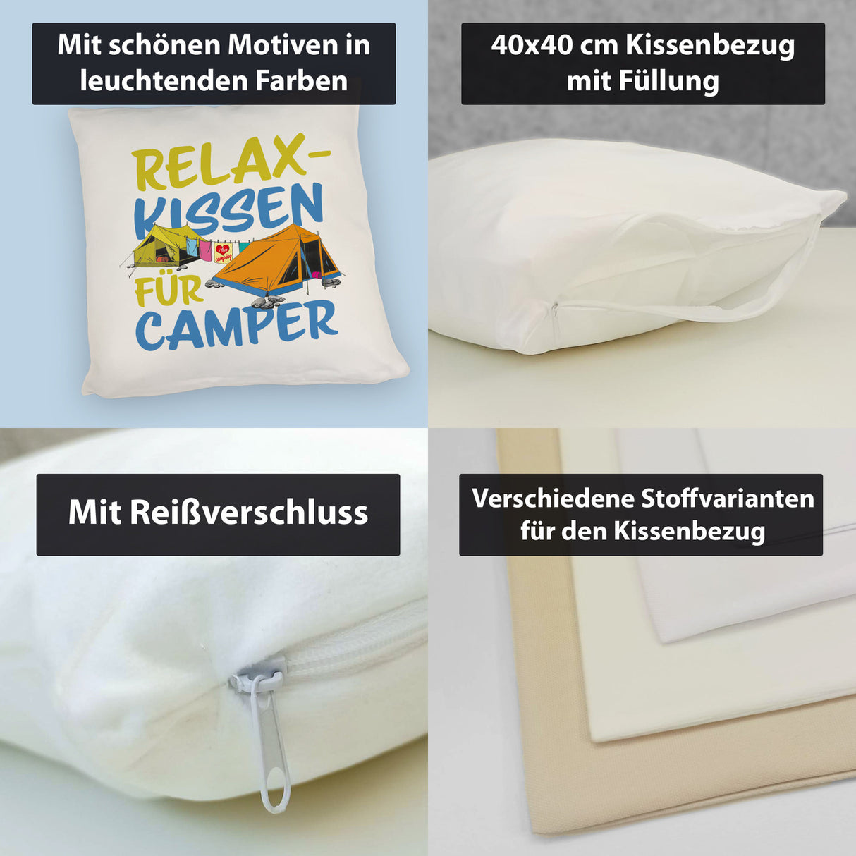 I love Camping Relax Kissen für Camper mit Zelten
