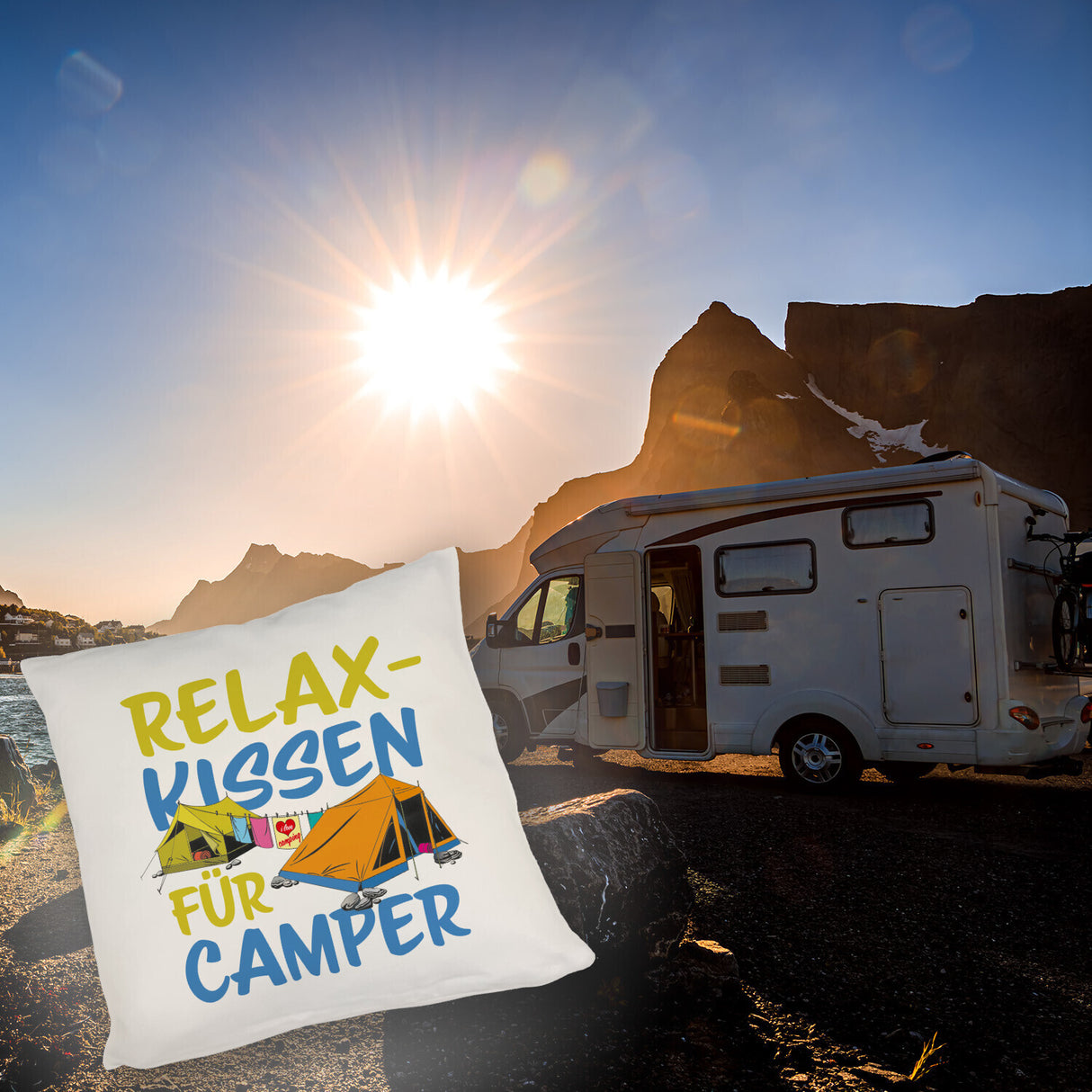 I love Camping Relax Kissen für Camper mit Zelten