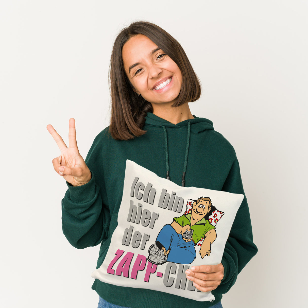Ich bin hier der Zapp-Chef Kissen mit Text in pink