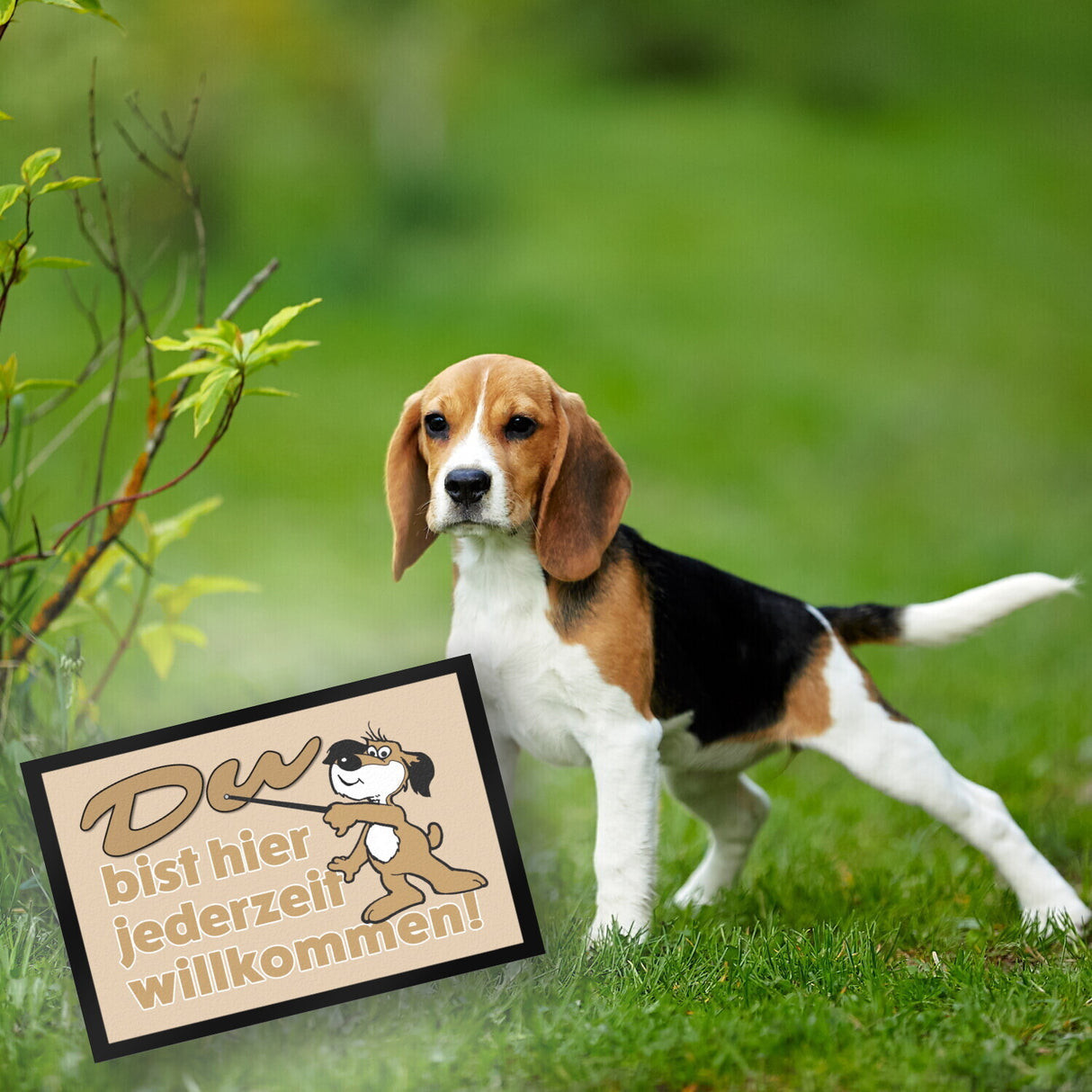 Du bist hier jederzeit willkommen Fußmatte mit freundlichem Hund