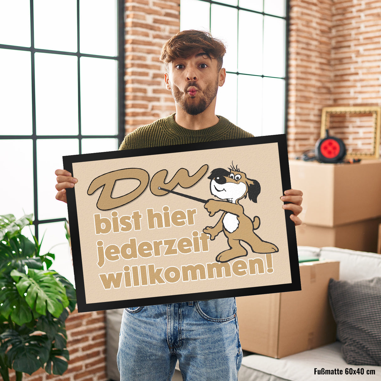 Du bist hier jederzeit willkommen Fußmatte mit freundlichem Hund