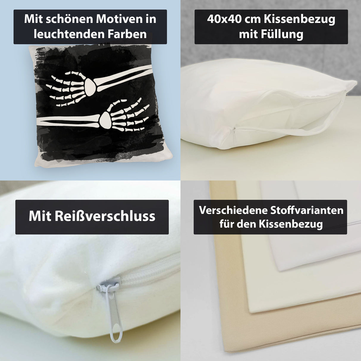 Skelett-Arme Kissen mit schwarzem Hintergrund für Horror-Filmabende