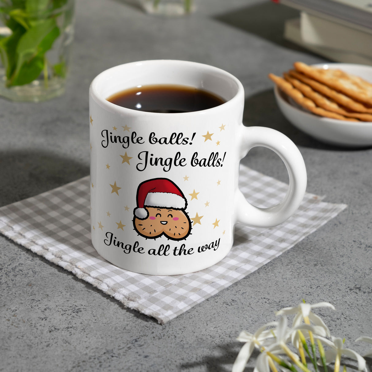 Weihnachts-Hoden Kaffeebecher mit Weihnachtssong Jingle balls