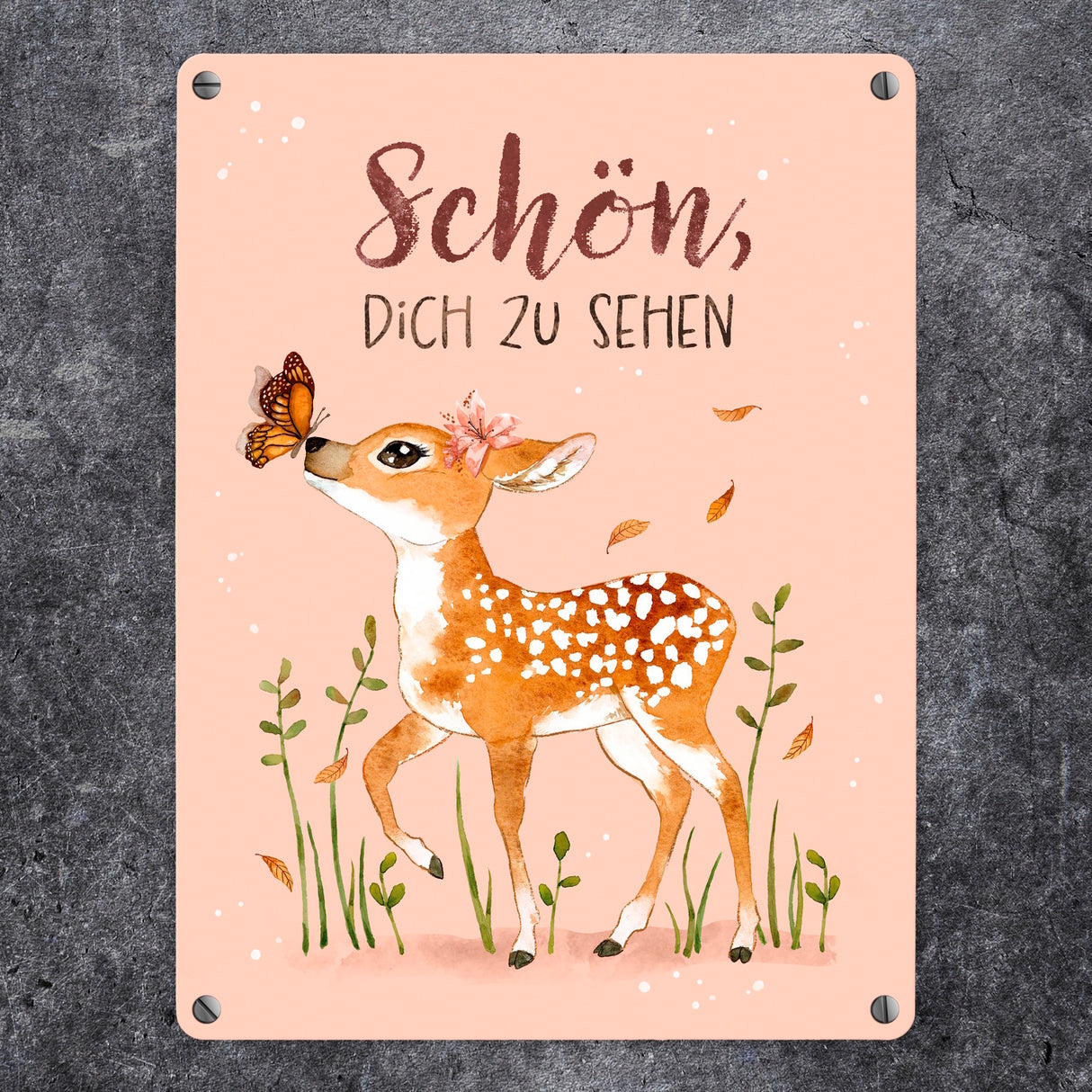 Schön dich zu sehen Metallschild in 15x20 cm mit niedlichem Reh