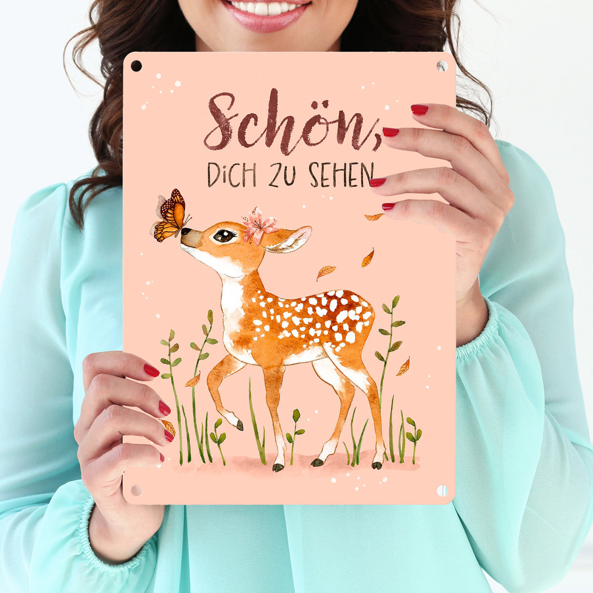 Schön dich zu sehen Metallschild in 15x20 cm mit niedlichem Reh