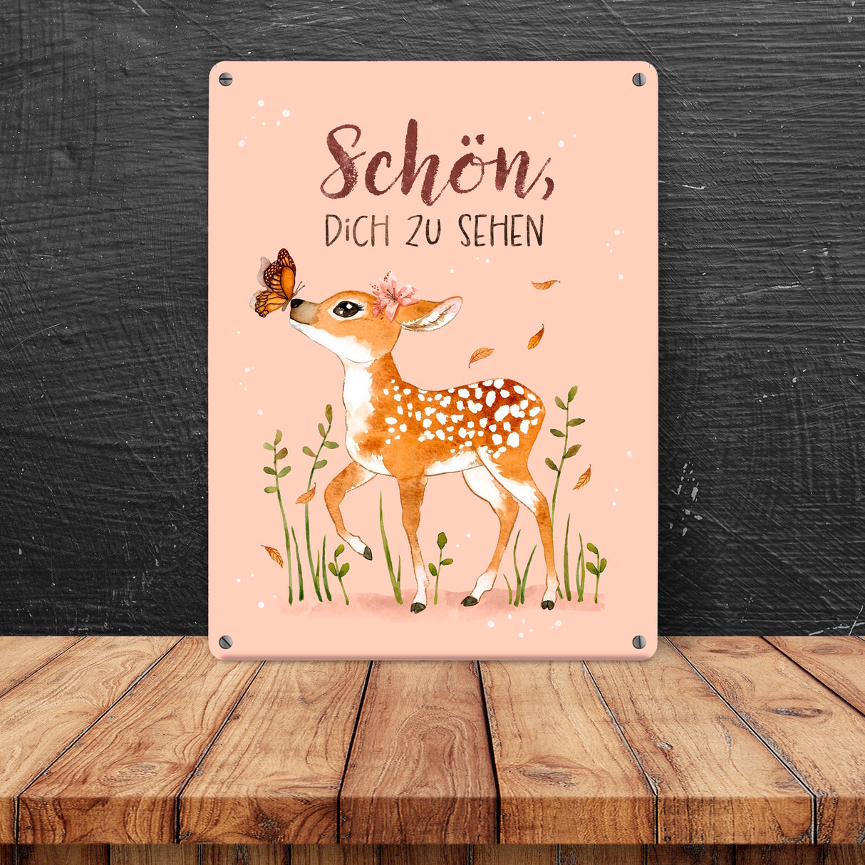 Schön dich zu sehen Metallschild in 15x20 cm mit niedlichem Reh