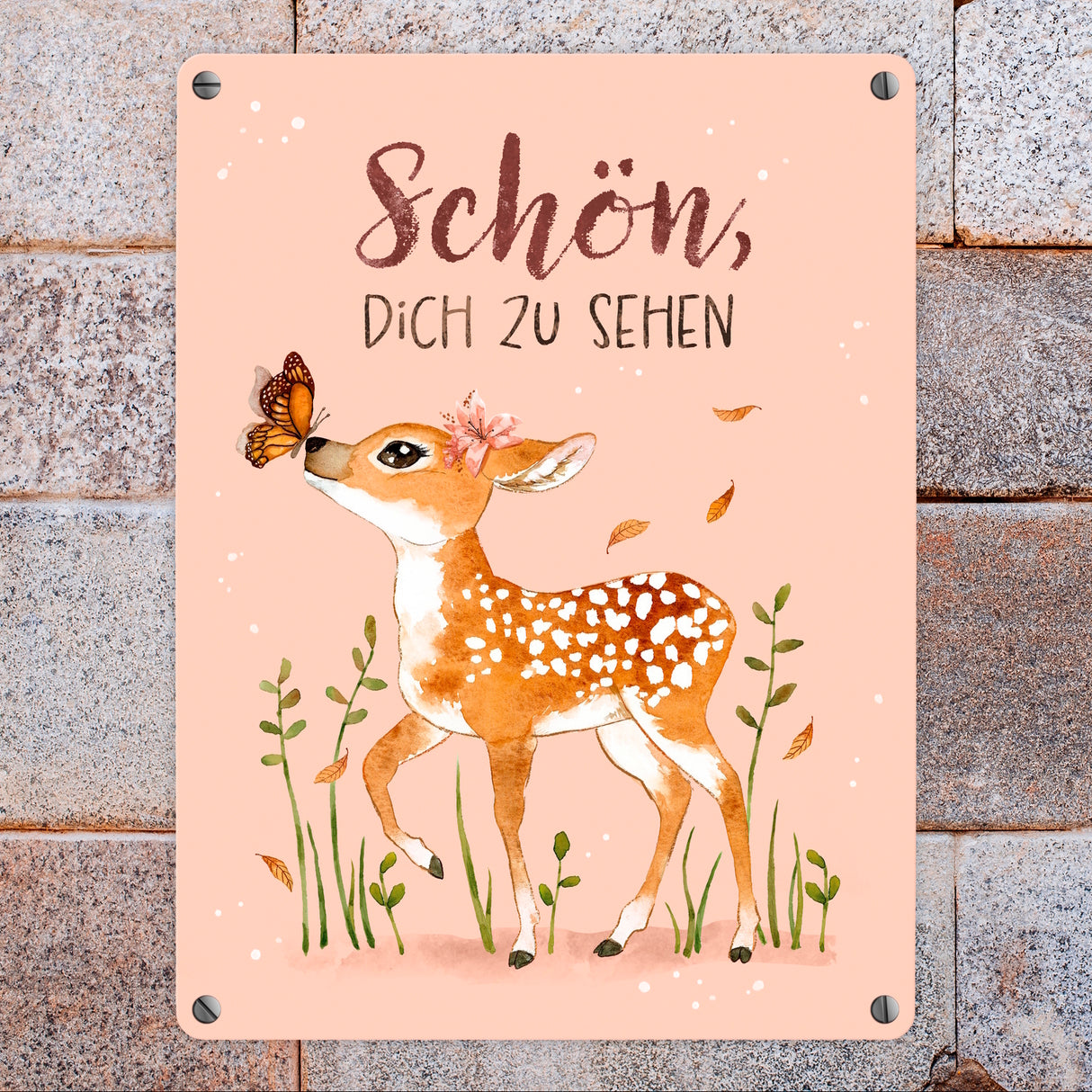 Schön dich zu sehen Metallschild in 15x20 cm mit niedlichem Reh