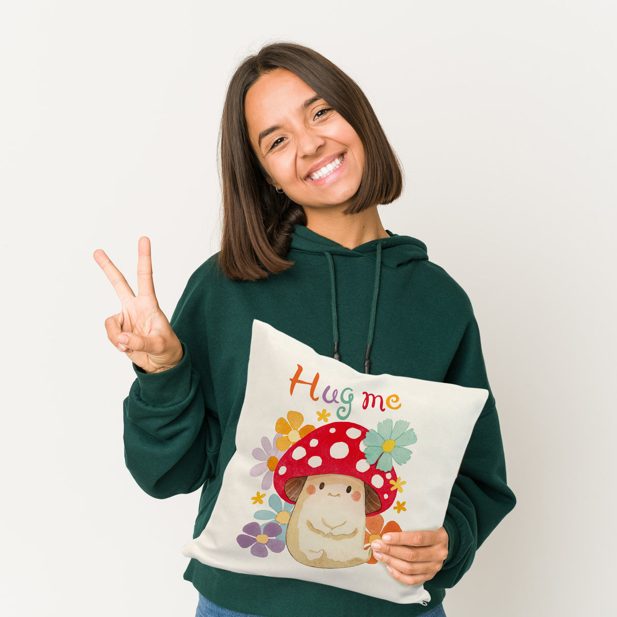 Hug me Kissen mit Fliegenpilz und Blumen