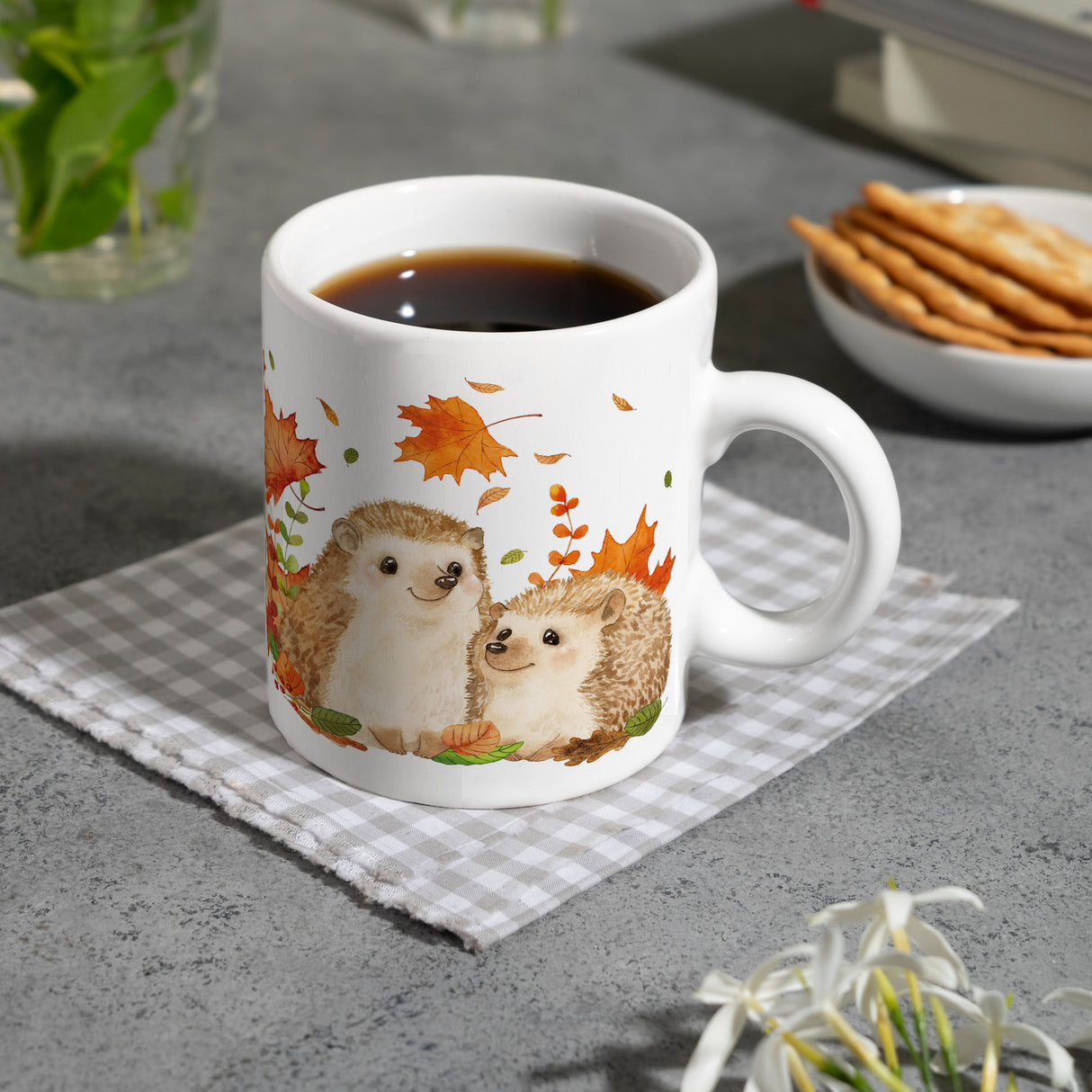 Igel im Herbst Kaffeebecher im Aquarell Stil