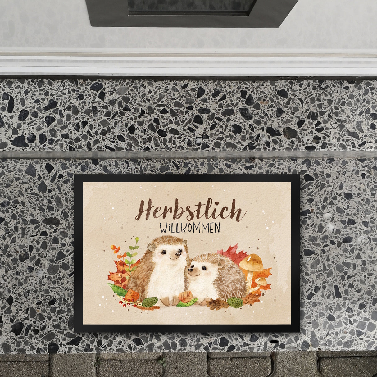 Igel Paar Fußmatte in 35x50 cm mit Spruch Herbstlich Willkommen
