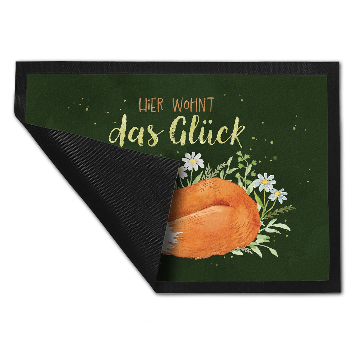 Hier wohnt das Glück Fußmatte in 35x50 cm mit Fuchs im Aquarell-Stil