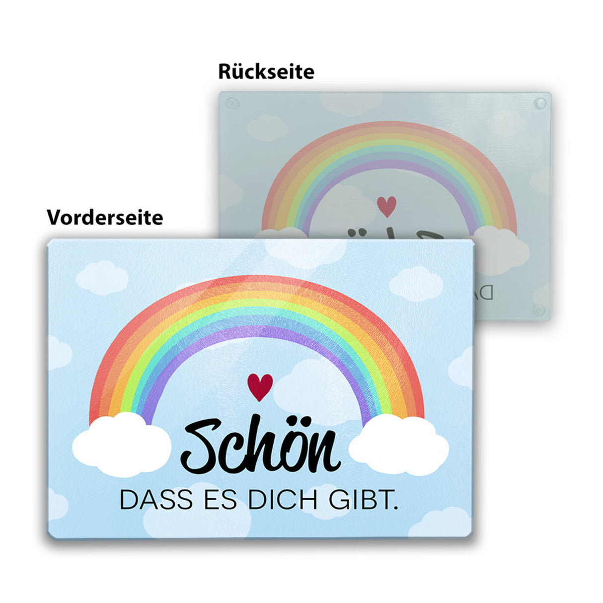 Schön dass es dich gibt Schneidebrett aus Glas mit Regenbogen