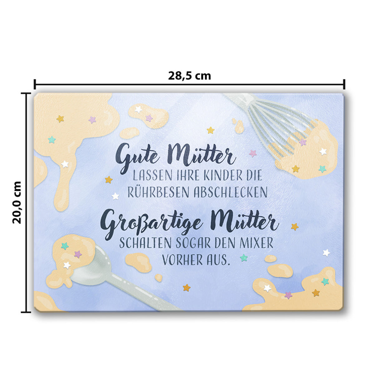 Gute Mütter Schneidebrett aus Glas mit Spruch Kinder dürfen die Rührbesen abschlecken