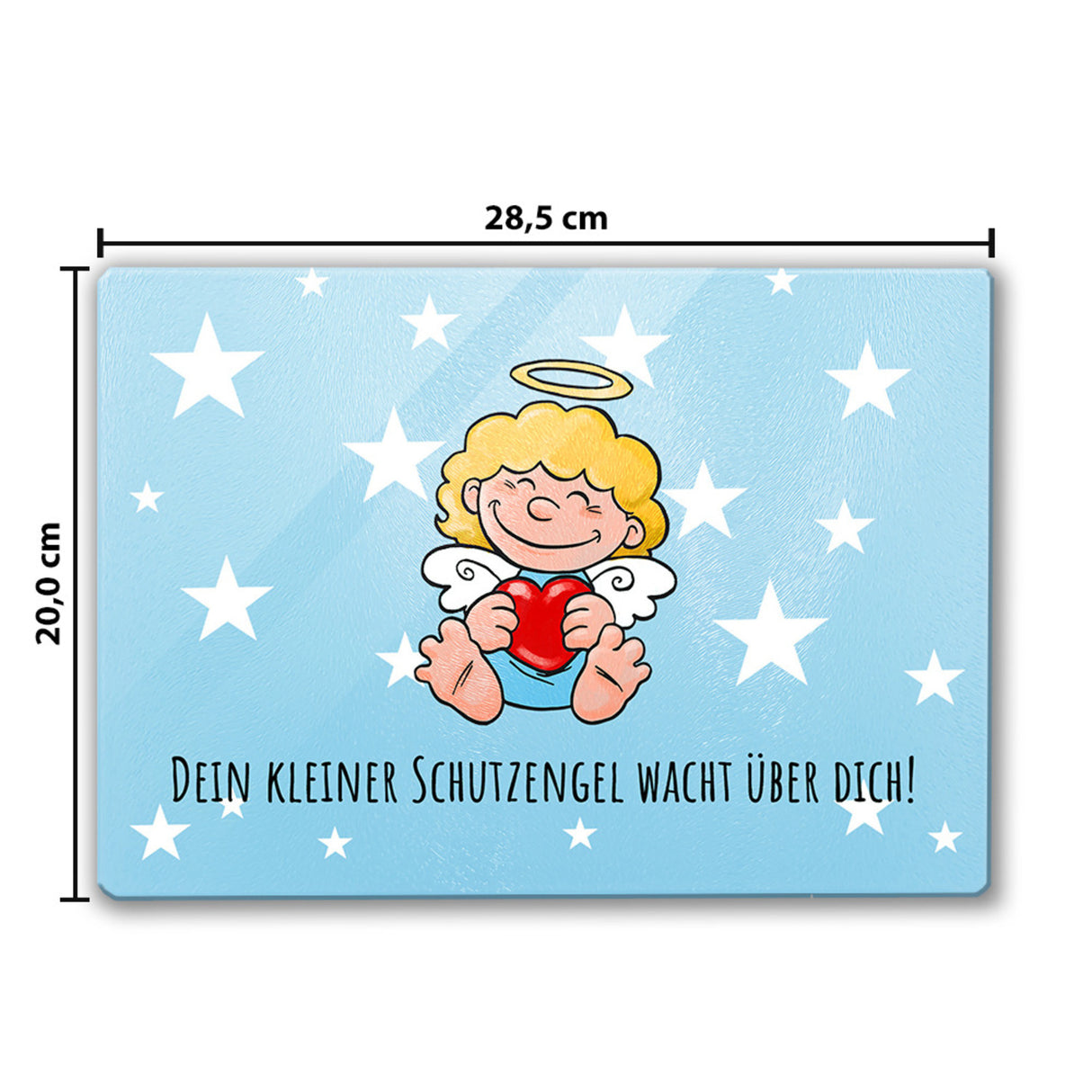 Engel Schneidebrett aus Glas mit Spruch Dein kleiner Schutzengel wacht über Dich