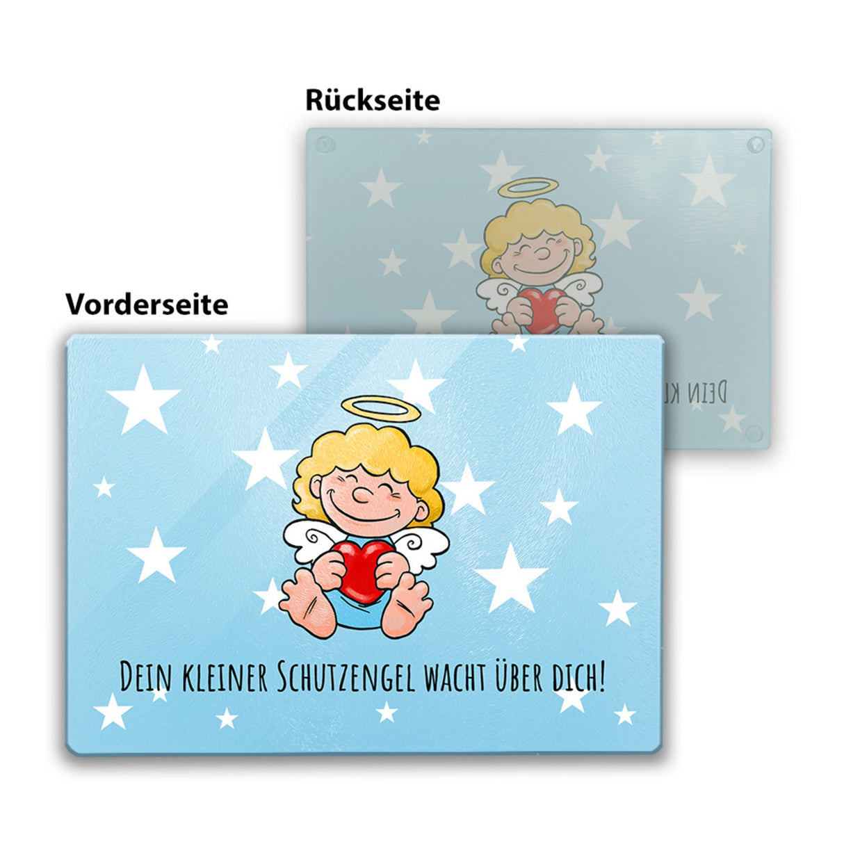 Engel Schneidebrett aus Glas mit Spruch Dein kleiner Schutzengel wacht über Dich