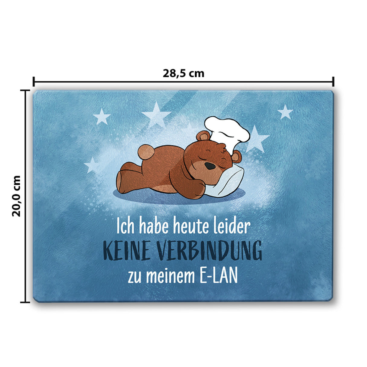 Kuschelbär Schneidebrett aus Glas mit Spruch Keine Verbindung zum E-Lan