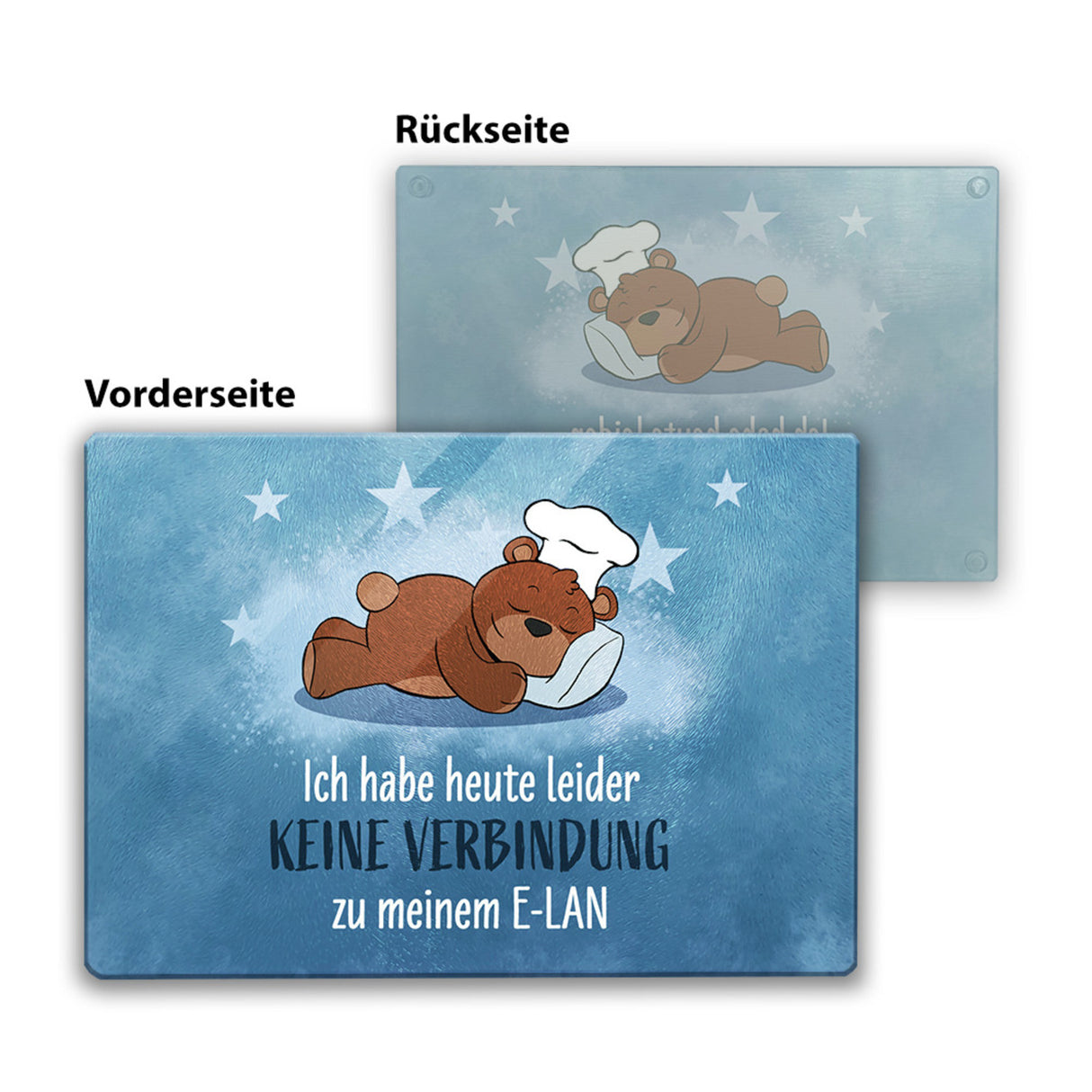 Kuschelbär Schneidebrett aus Glas mit Spruch Keine Verbindung zum E-Lan