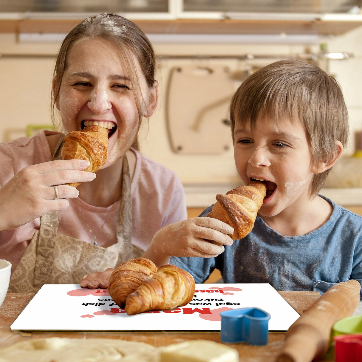 Mama Schneidebrett aus Glas mit Spruch wenigstens hast du keine hässlichen Kinder
