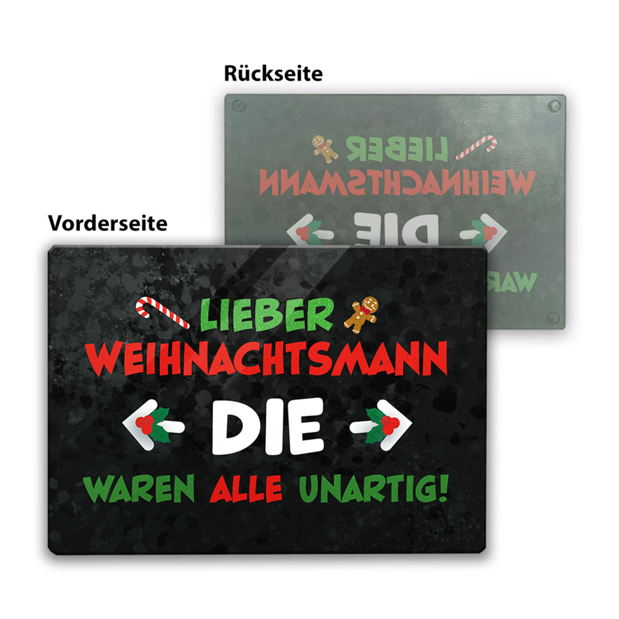Lieber Weihnachtsmann Schneidebrett aus Glas mit Spruch die waren alle unartig