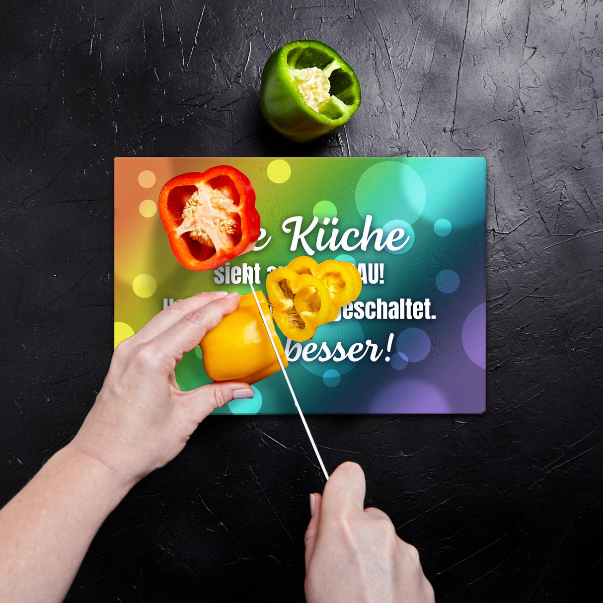 Saustall Schneidebrett aus Glas mit Spruch Hab das Licht ausgeschaltet Viel besser