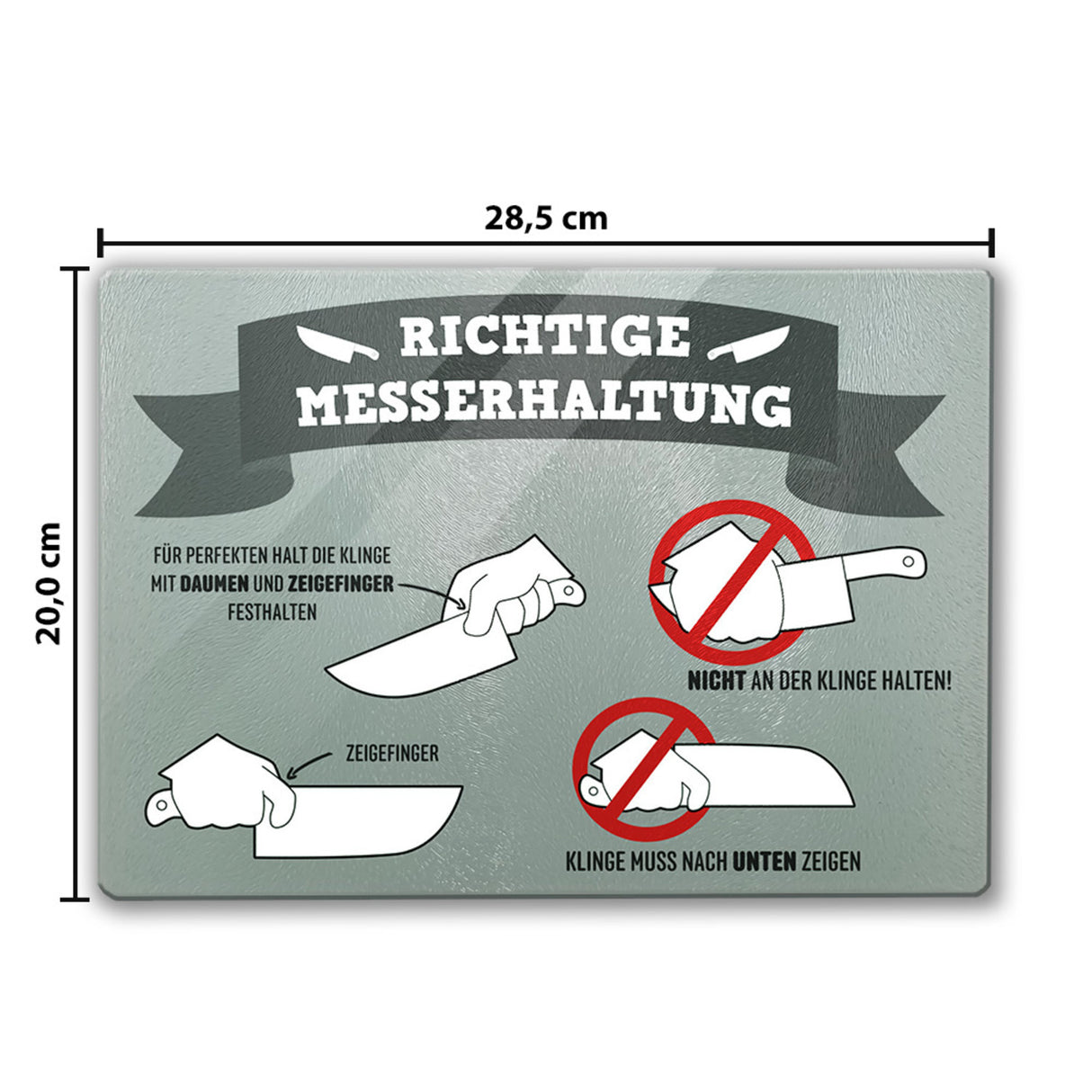 Richtige Messerhaltung Schneidebrett aus Glas mit Anleitung