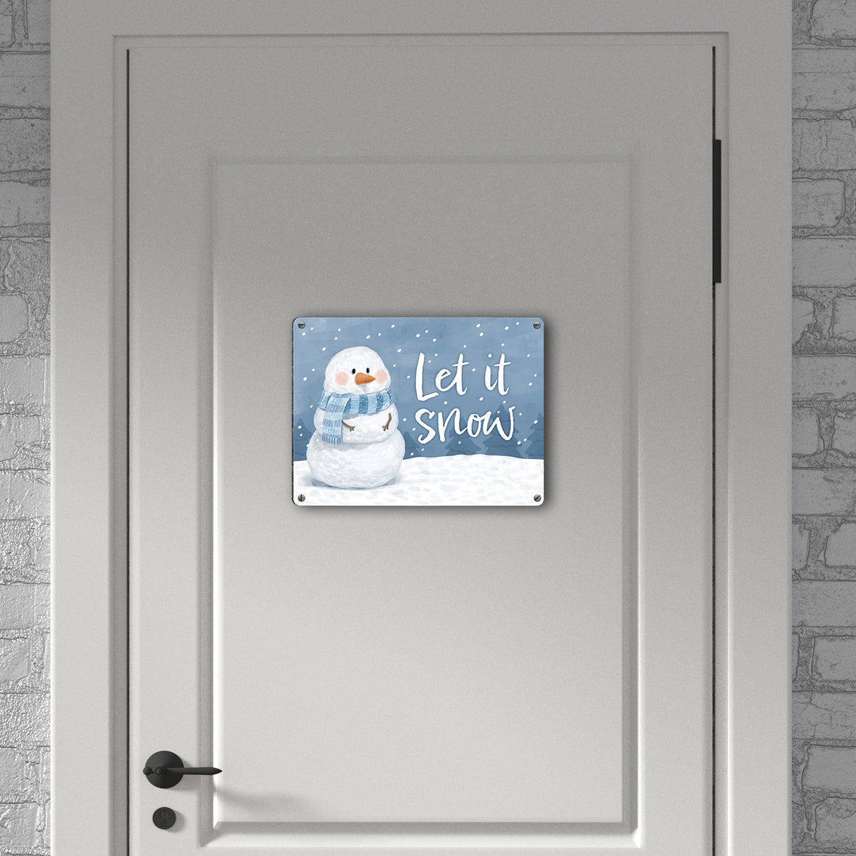Schneemann im Winter Metallschild in 15x20 cm mit Spruch Let it snow