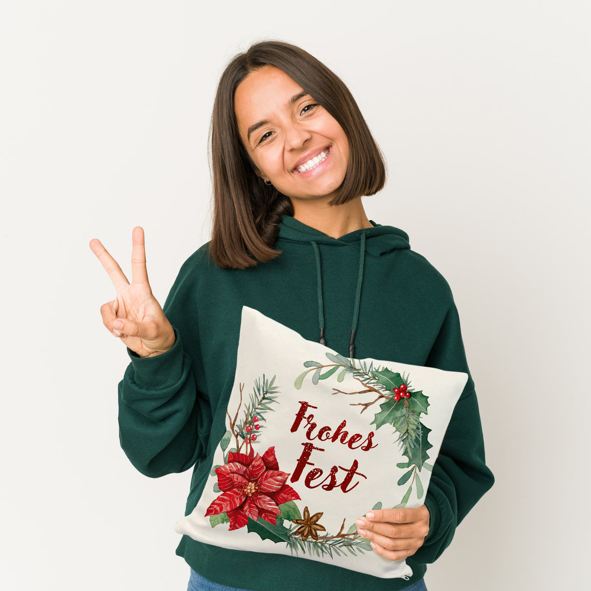 Frohes Fest Weihnachtskranz Kissen