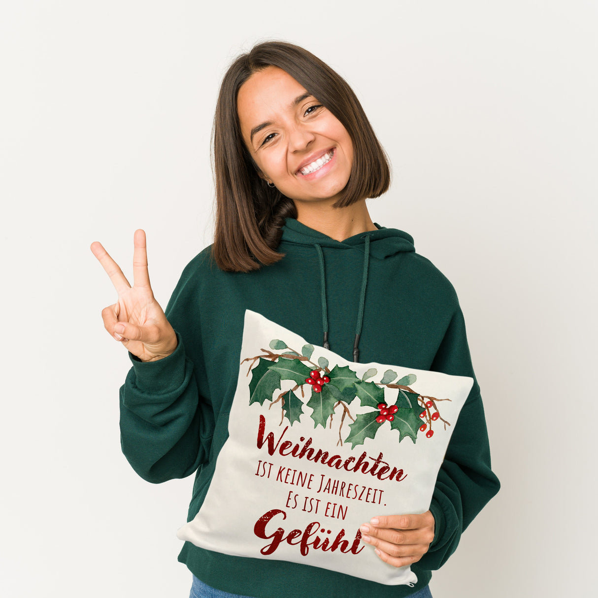 Weihnachten ist ein Gefühl Kissen mit Spruch