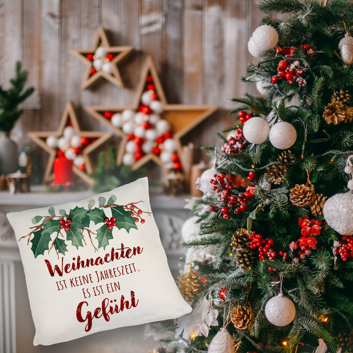 Weihnachten ist ein Gefühl Kissen mit Spruch