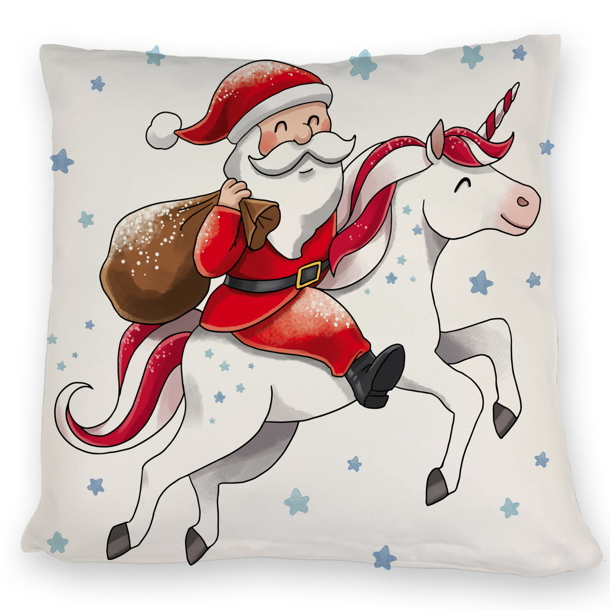 Weihnachtsmann auf Einhorn Kissen