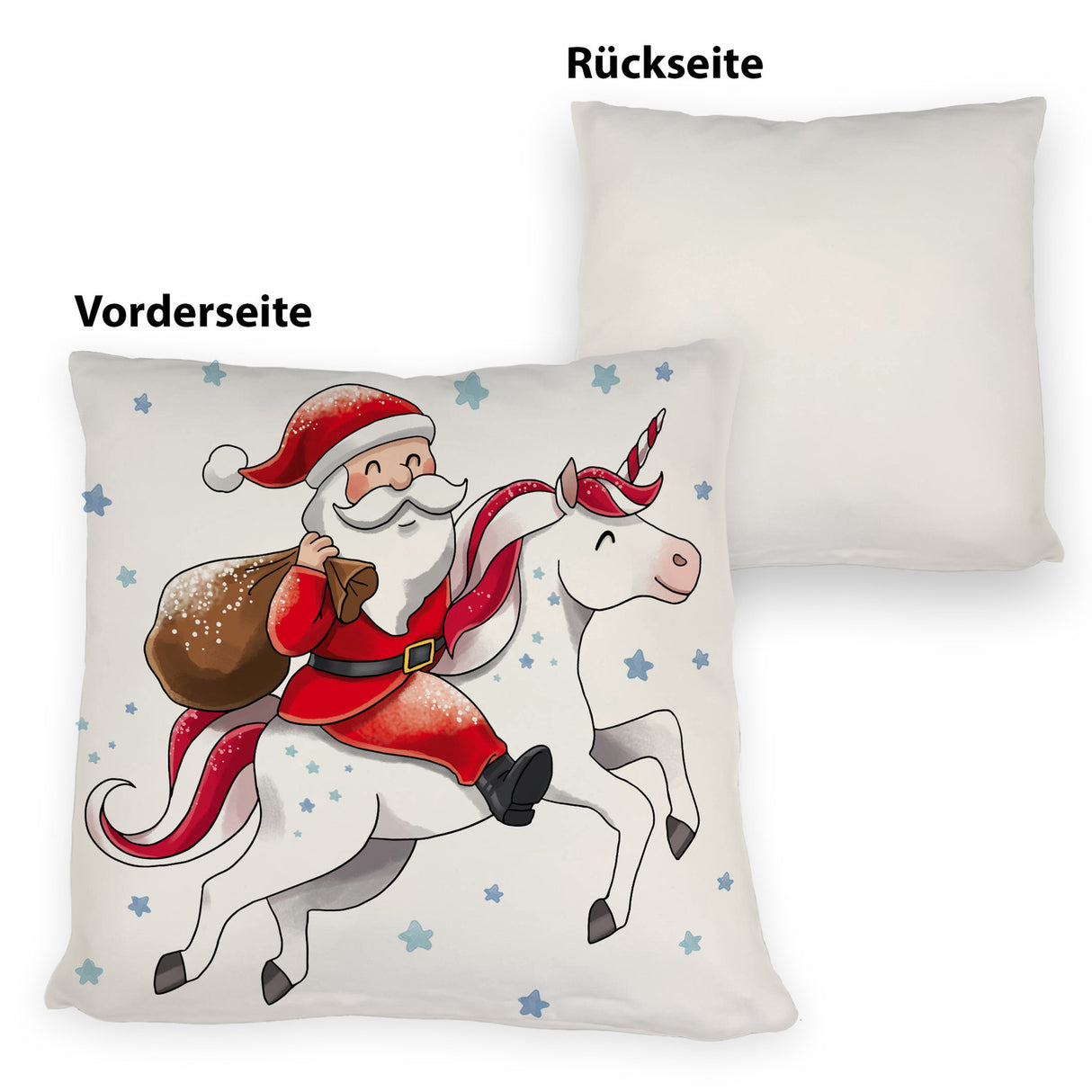 Weihnachtsmann auf Einhorn Kissen