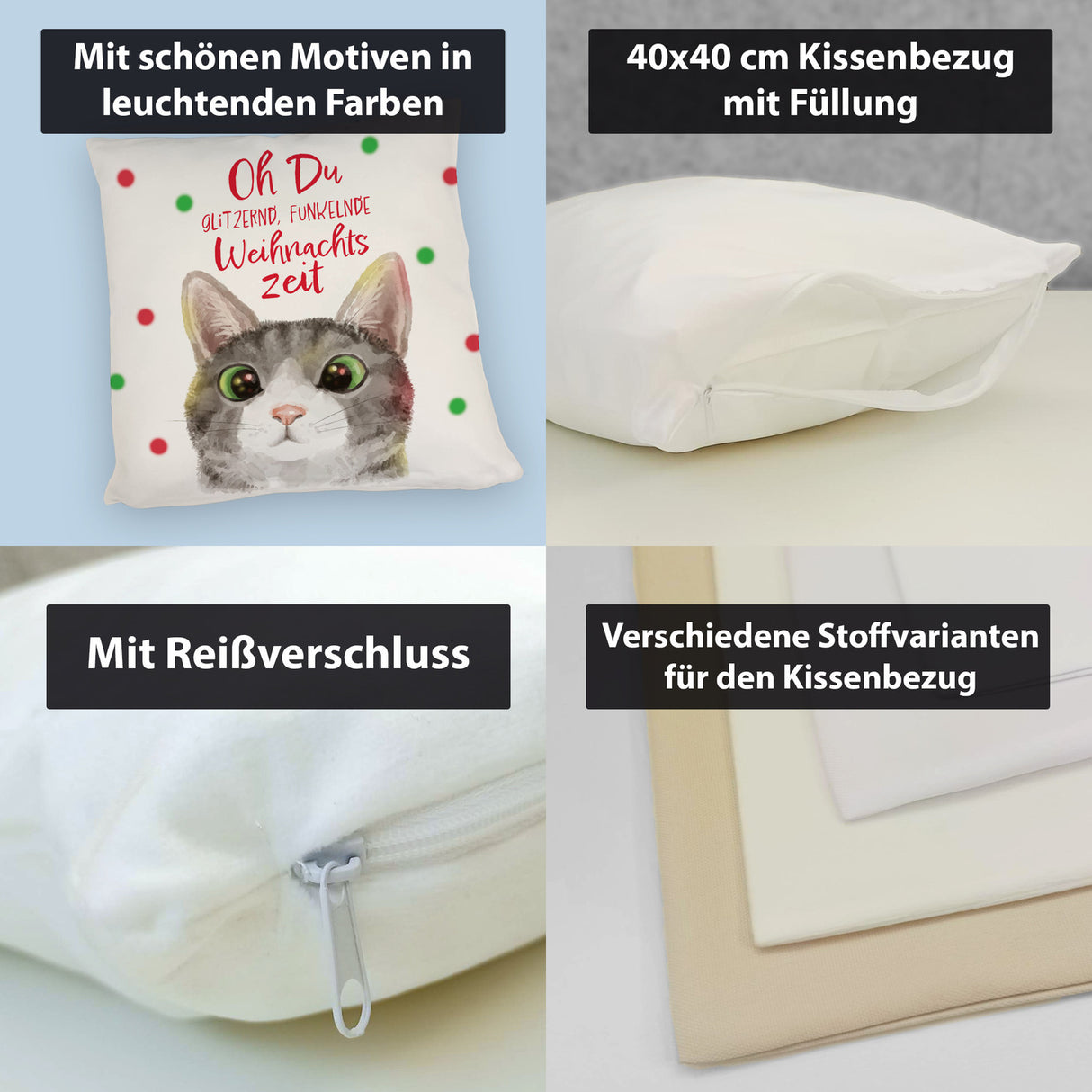 Oh Du glitzernd funkelnde Weihnachtszeit Katze Kissen