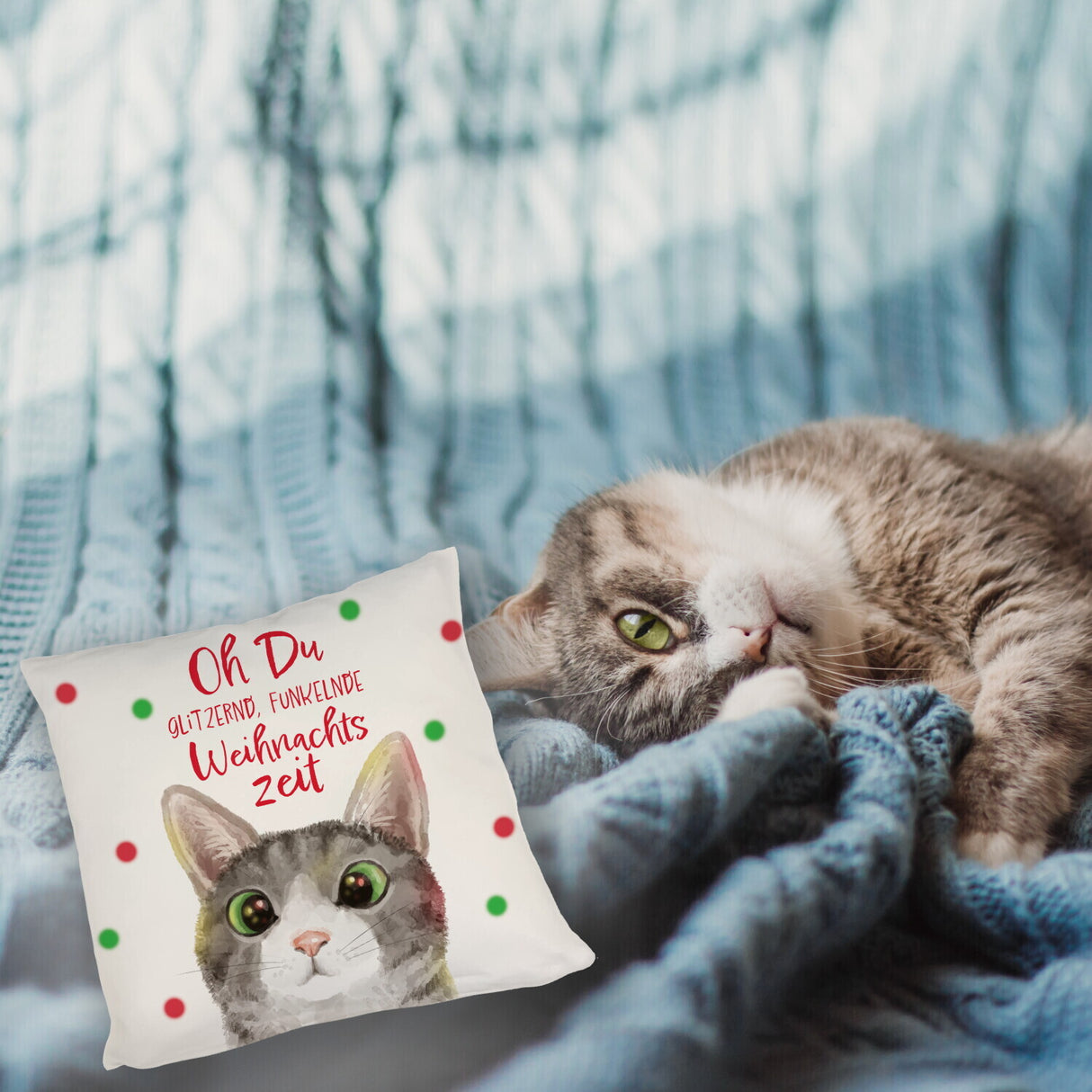 Oh Du glitzernd funkelnde Weihnachtszeit Katze Kissen