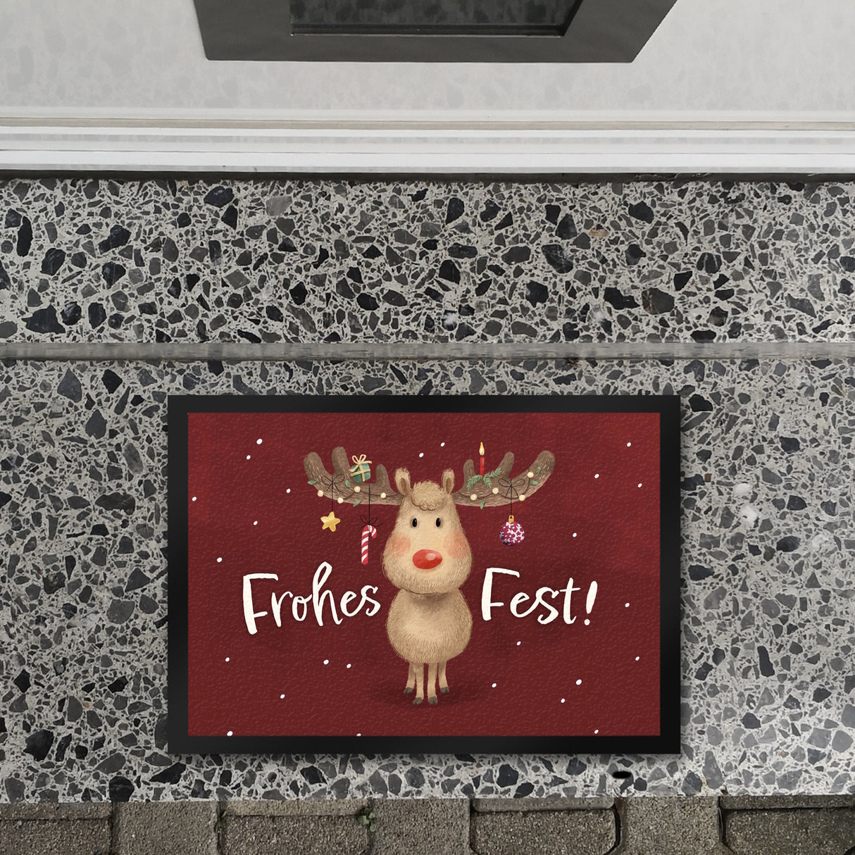 Frohes Fest Rentier mit Weihnachtsschmuck Fußmatte in 35x50 cm