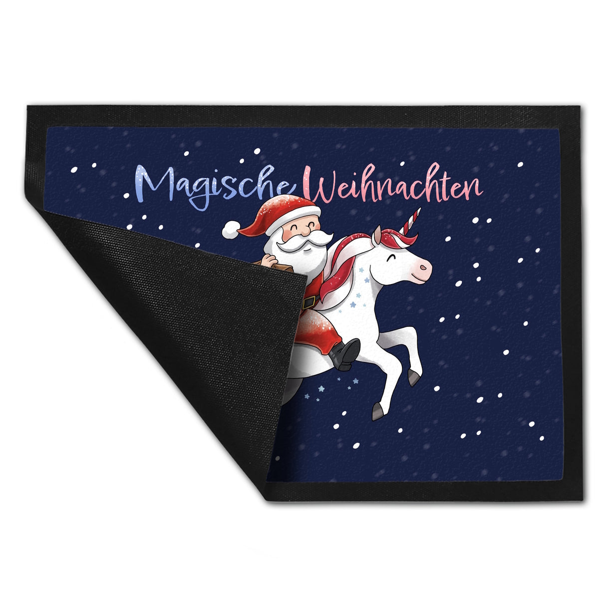 Weihnachtsmann auf Einhorn Fußmatte in 35x50 cm mit Spruch Magische Weihnachten