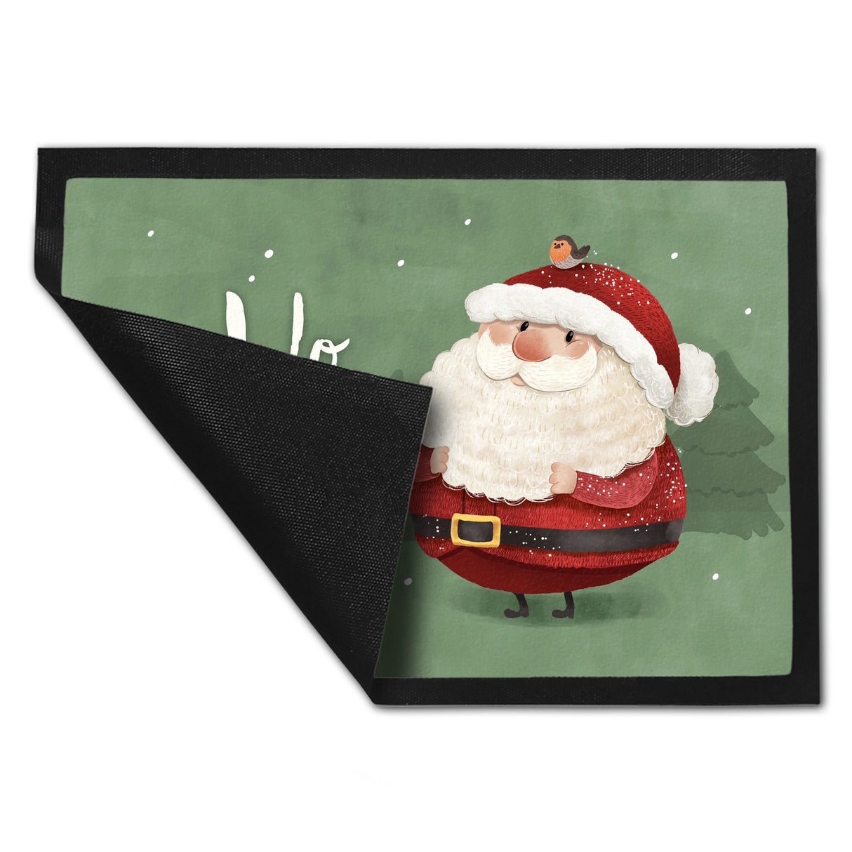 Weihnachtsmann mit Rotkehlchen Fußmatte in 35x50 cm mit Spruch Ho Ho Ho