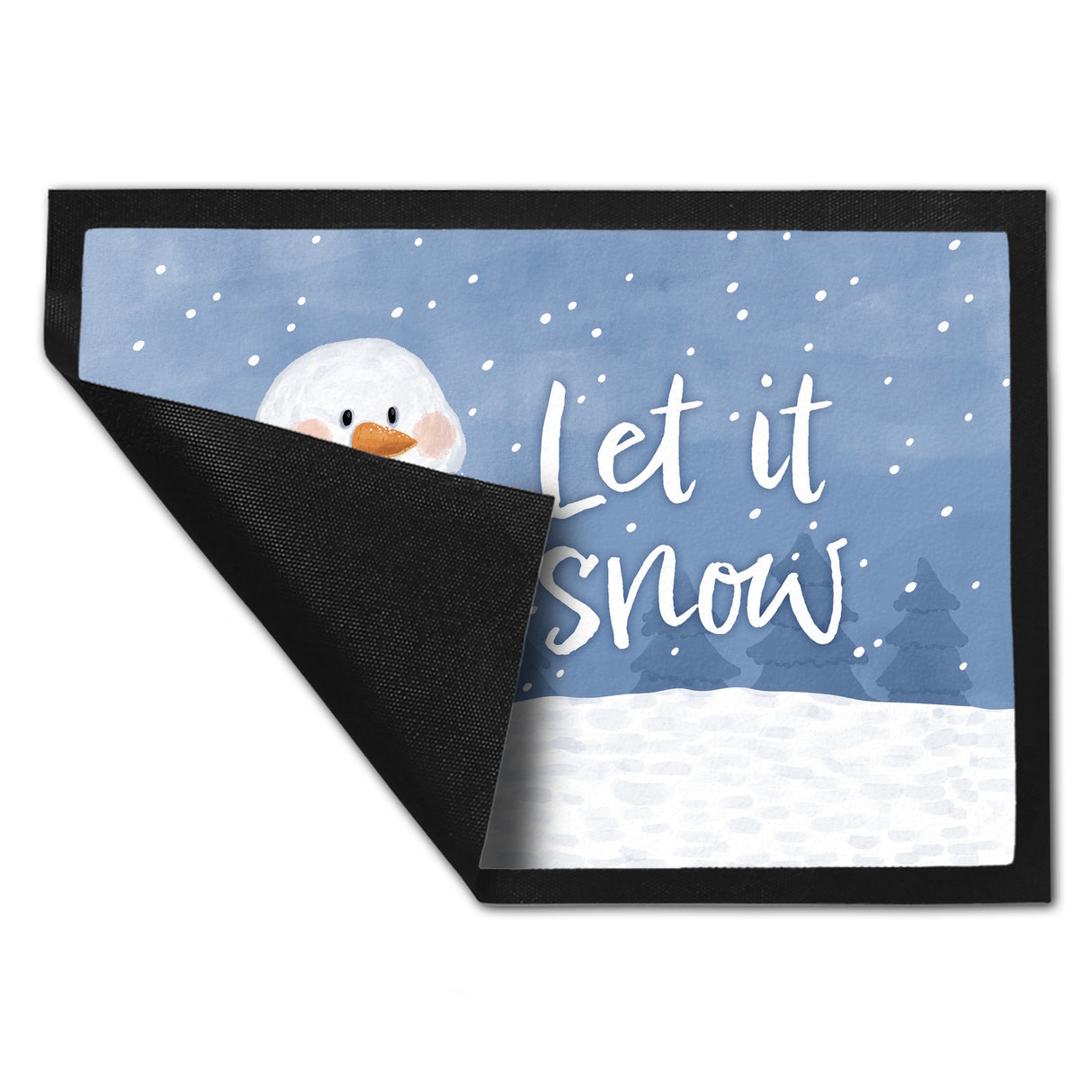 Schneemann im Wintersturm Fußmatte in 35x50 cm mit Spruch Let it snow