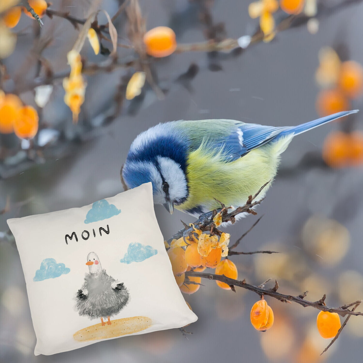 Möwe Kissen mit Spruch Moin
