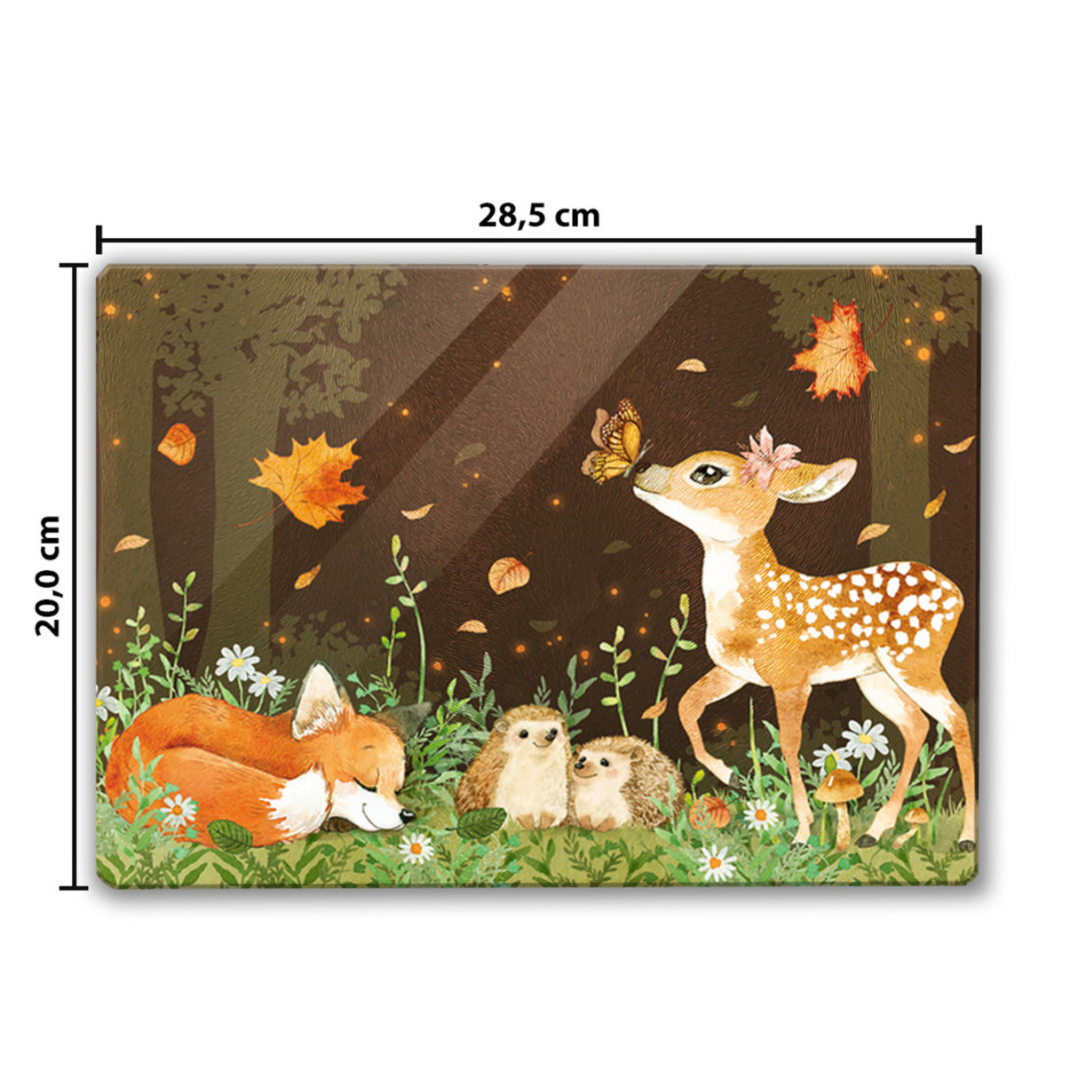Tiere des Waldes Schneidebrett aus Glas im Aquarell-Stil