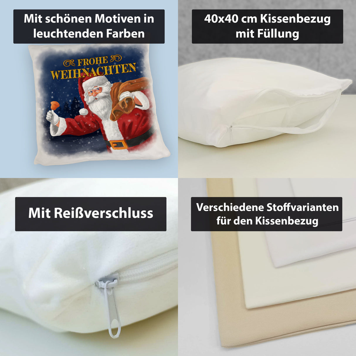 Traditioneller Weihnachtsmann Kissen mit Spruch Frohe Weihnachten