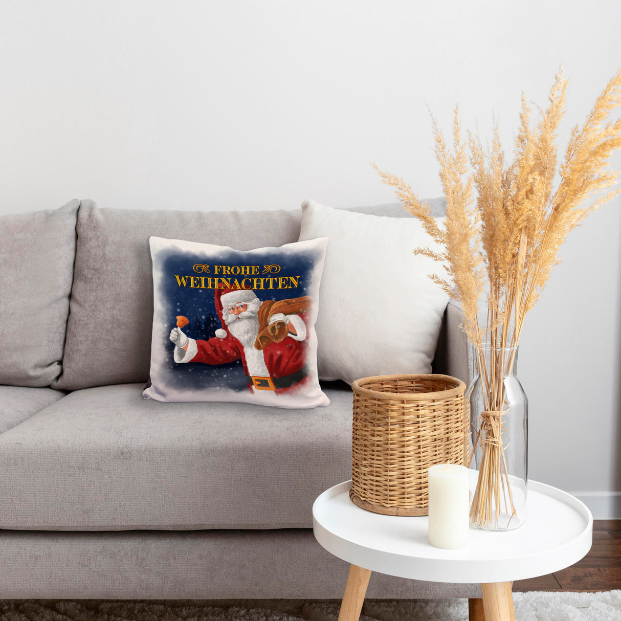 Traditioneller Weihnachtsmann Kissen mit Spruch Frohe Weihnachten