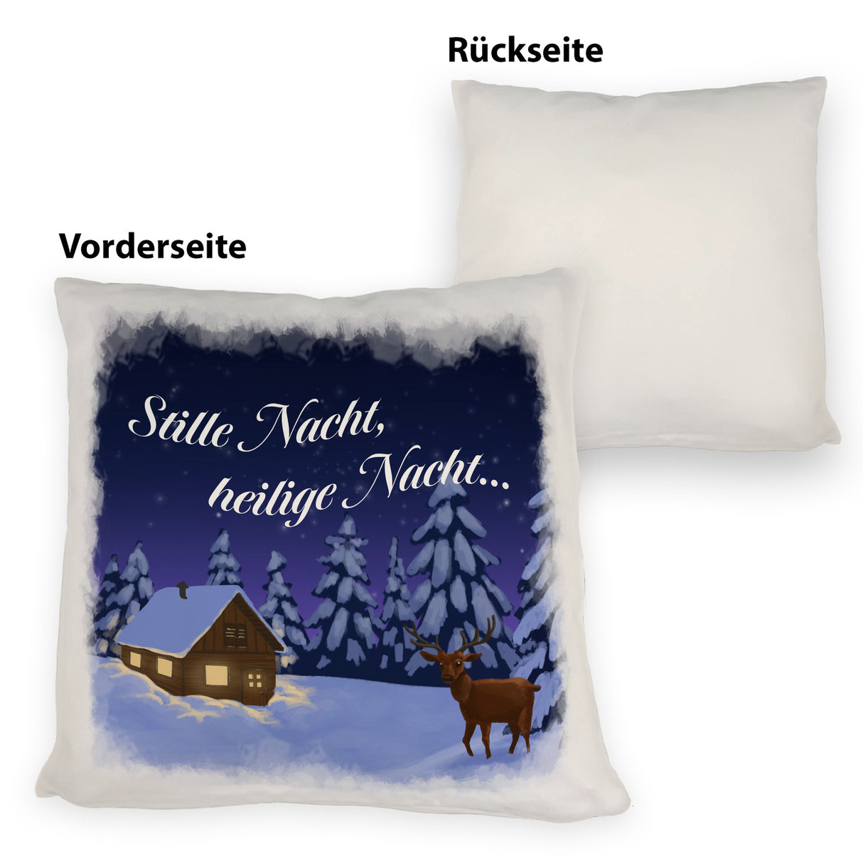 Winterlandschaft mit Hirsch Kissen mit Spruch Stille Nacht heilige Nacht