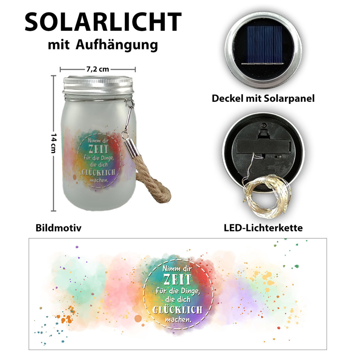 Nimm dir Zeit für Dinge die glücklich machen Solarlicht mit Spruch